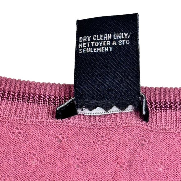 THEORY Wool Henley Sweater Sz.M Pointelle Knit Pink Preppy Lightweight Cottage - Picture 6 of 10
